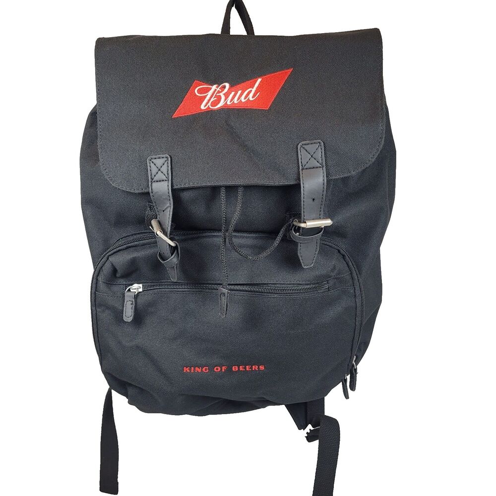 Budweiser Promotional Backpack Laptop Bag Black/Red W/pockets & Logo